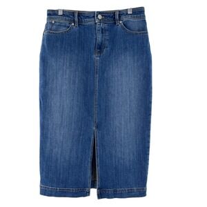 Talbots Medium Blue Denim Midi Pencil Skirt with Front Slit